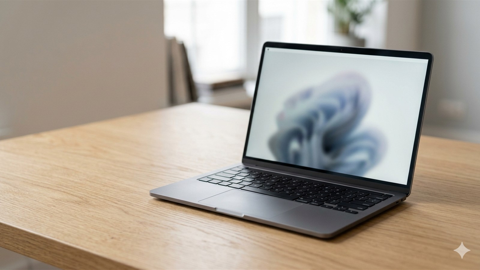Notebook moderno aberto sobre mesa de madeira - melhores notebooks 2026