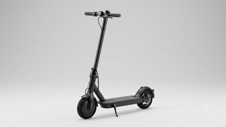 Patinete eletrico dobravel preto sobre fundo neutro